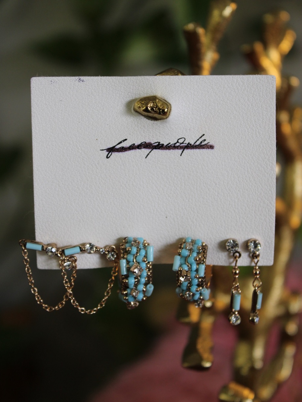 Free People Turquoise Beaded Gold-Tone Mixed Earring Set